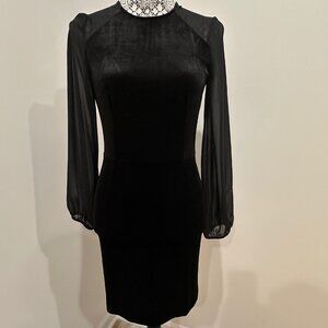 H&M Black Velvet Dress with Sheer Sleeves (XS) - PRICE DROP